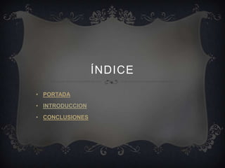 ÍNDICE

• PORTADA

• INTRODUCCION

• CONCLUSIONES
 