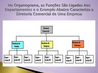 No Organograma, as Funções São Ligadas Aos
Departamentos e o Exemplo Abaixo Caracteriza a
Diretoria Comercial de Uma Empresa
 