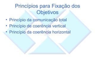 Princípios para Fixação dos Objetivos Princípio da comunicação total Princípio de coerência vertical Princípio da coerência horizontal 