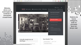 Módulos
ativos com
automação de
conteúdo e
animações
crossbrowser Sistema de
busca
inteligente,
exite os
principais
itens em
tempo real.
 