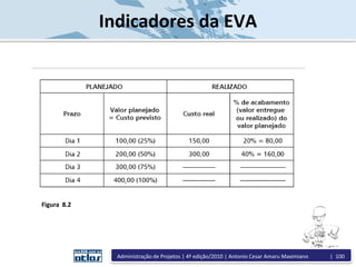 Indicadores da EVA
Figura 8.2
Administração de Projetos | 4ª edição/2010 | Antonio Cesar Amaru Maximiano | 100
 