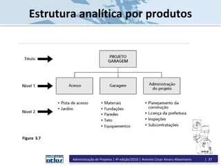 Figura 3.7
Estrutura analítica por produtos
Administração de Projetos | 4ª edição/2010 | Antonio Cesar Amaru Maximiano | 37
 