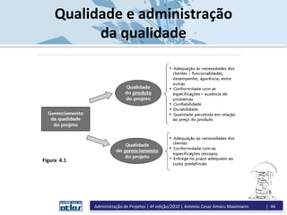 Qualidade e administração
da qualidade
Figura 4.1
Administração de Projetos | 4ª edição/2010 | Antonio Cesar Amaru Maximiano | 44
 
