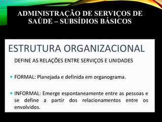 ADMINISTRAÇÃO DE SERVIÇOS DE
SAÚDE – SUBSÍDIOS BÁSICOS
 