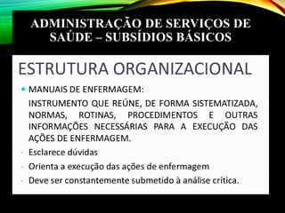 ADMINISTRAÇÃO DE SERVIÇOS DE
SAÚDE – SUBSÍDIOS BÁSICOS
 