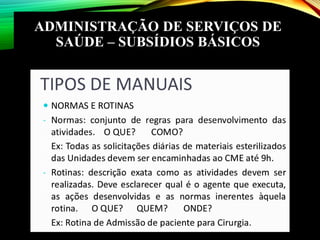 ADMINISTRAÇÃO DE SERVIÇOS DE
SAÚDE – SUBSÍDIOS BÁSICOS
 