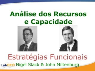 Análise dos Recursos
   e Capacidade




Estratégias Funcionais
  Nigel Slack & John Miltenburg
                             41
 