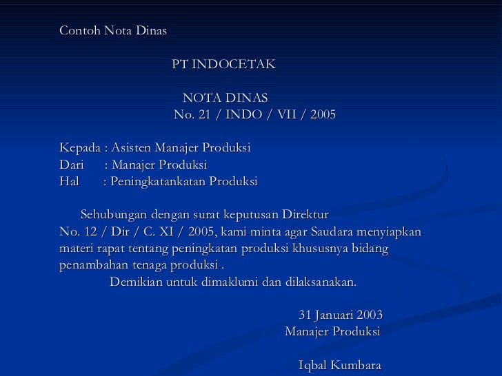 Contoh Surat Memo Dan Nota Dinas
