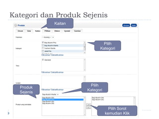 Kategori dan Produk Sejenis
            Kaitan




                             Pilih
                            Kategori




                      Pilih
  Produk
                     Kategori
  Sejenis



                                  Pilih Sorot
                                kemudian Klik
 