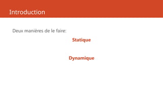 Introduction
Deux manières de le faire:
Statique
Dynamique
 
