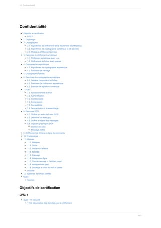 Confidentialité
Objectifs	de	certification
LPIC	1
1.	Cryptologie
2.	Cryptographie
2.1.	Algorithmes	de	chiffrement	faible	(facilement	déchiffrables)
2.2.	Algorithmes	de	cryptographie	symétrique	(à	clé	secrète)
2.3.	Modes	de	chiffrement	par	bloc
3.	Exercices	de	chiffrement	symétrique
3.1.	Chiffement	symétrique	avec		
vim	
3.2.	Chiffrement	de	fichier	avec	openssl
4.	Cryptographie	asymétrique
4.1.	Algorithmes	de	cryptographie	asymétrique
4.2.	Fonctions	de	hachage
5.	Cryptographie	hybride
6.	Exercices	de	cryptographie	asymétrique
6.1.	Générer	l'emprunte	d'un	fichier
6.2.	Exercices	de	chiffrement	asymétrique
6.3.	Exercice	de	signature	numérique
7.	PGP
7.1.	Fonctionnement	de	PGP
7.2.	Authentification
7.3.	Confidentialité
7.4.	Compression
7.5.	Compatibilité
7.6.	Segmentation	et	ré-assemblage
8.	Exercices	GPG
8.1.	Chiffrer	un	texte	clair	avec	GPG
8.2.	Déchiffrer	un	texte	gpg
8.3.	Chiffrer	et	signer	des	messages
8.4.	Logiciels	graphiques	PGP
Gestion	des	clés
Message	chiffré
9.	Chiffrement	de	fichiers	en	ligne	de	commande
10.	Cryptanalyse
11.	Attaques
11.1.	Attaques
11.2.	Outils
11.3.	Vecteurs	d'attaque
11.4.	Activités
11.5.	Cassage
11.6.	Attaques	en	ligne
11.7.	Contre-mesures	->	Fail2ban,	snort
11.8.	Attaques	hors	ligne
11.9.	Stockage	et	choix	du	mot	de	passe
Sources
12.	Systèmes	de	fichiers	chiffrés
Notes
Sources
Objectifs	de	certification
LPIC	1
Sujet	110	:	Securité
110.3	Sécurisation	des	données	avec	le	chiffrement
15.	Confidentialité
401
 