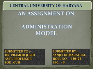 CENTRAL UNIVERSITY OF HARYANA
SUBMITTED TO :-
DR. PRAMOD JOSHI
ASST. PROFESSOR
SOE , CUH
SUBMITTED BY :-
SANJIT KUMAR SHIAL
ROLL NO. - 180124
SEC. - B
 