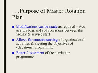 ….Purpose of Master Rotation
Plan
■ Modifications can be made as required – Acc
to situations and collaborations between t...