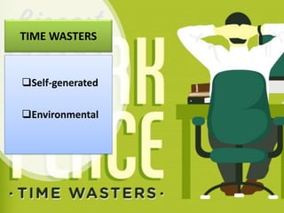 TIME WASTERS
❑Self-generated
❑Environmental
 