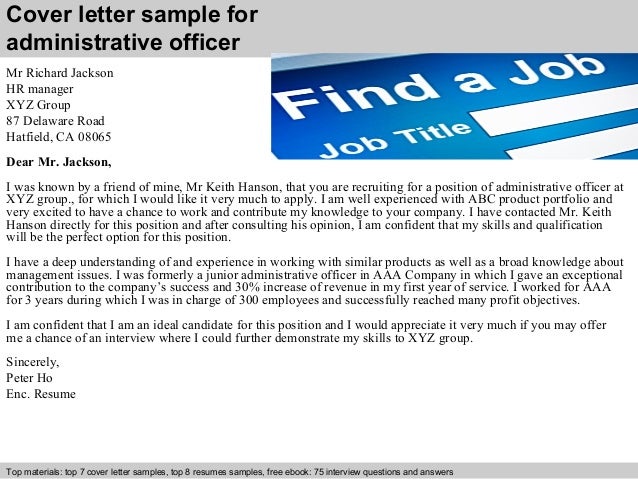 Administration officer cover letter sample