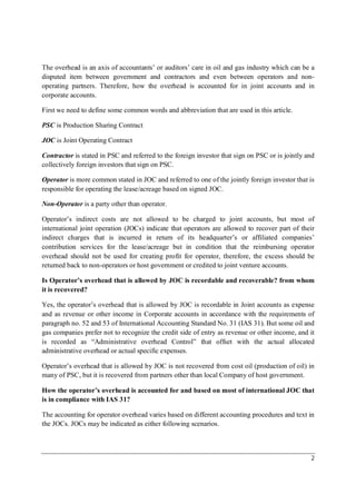 Administrative overhead in petroleum industry under psa, joa & ifrs | PDF