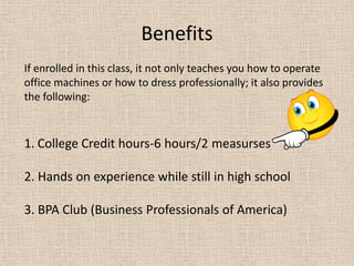 The Students Attire.The Administrative Procedures student was dressed with business clothes.  As oppose to the Non-Administrative Procedures students casual clothing. NOTICEUsage of Copy Machine.The Administrative Procedures student knew exactly how to work the copy machine as well as what the parts of the machine were called.  As oppose to the Non-Administrative Procedures student who didn’t know where to place the paper.