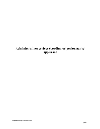 Administrative services coordinator performance
appraisal
Job Performance Evaluation Form
Page 1
 