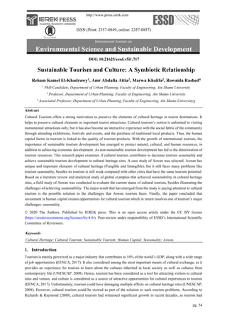 Sustainable Tourism and Culture: A Symbiotic Relationship | PDF