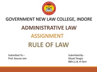 GOVERNMENT NEW LAW COLLEGE, INDORE
ASSIGNMENT
Submitted To – Submitted By -
Prof. Gourav Jain Khyati Tongia
BBA.LL.B, VI Sem
 