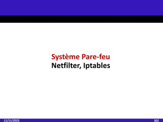 11/11/2023 302
Système Pare-feu
Netfilter, Iptables
 