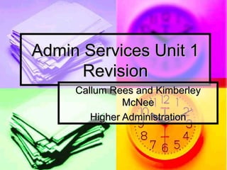 Admin Services Unit 1 Revision Callum Rees and Kimberley McNee Higher Administration 