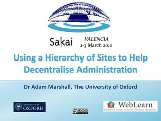 Using a Hierarchy of Sites to Help Decentralise Administration Dr Adam Marshall, The University of Oxford 