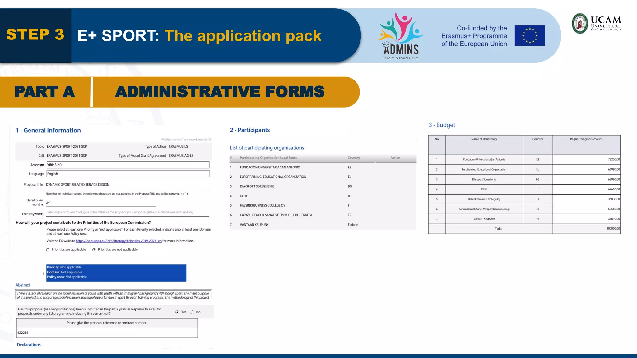 STEP 3 E+ SPORT: The application pack
PART A ADMINISTRATIVE FORMS
 