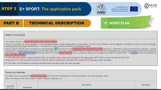 STEP 3 E+ SPORT: The application pack
PART B TECHNICAL DESCRIPTION IV. WORK PLAN
 
