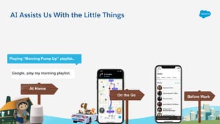 AI Assists Us With the Little Things
At Home
Google, play my morning playlist.
Playing “Morning Pump Up” playlist..
On the Go Before Work
 