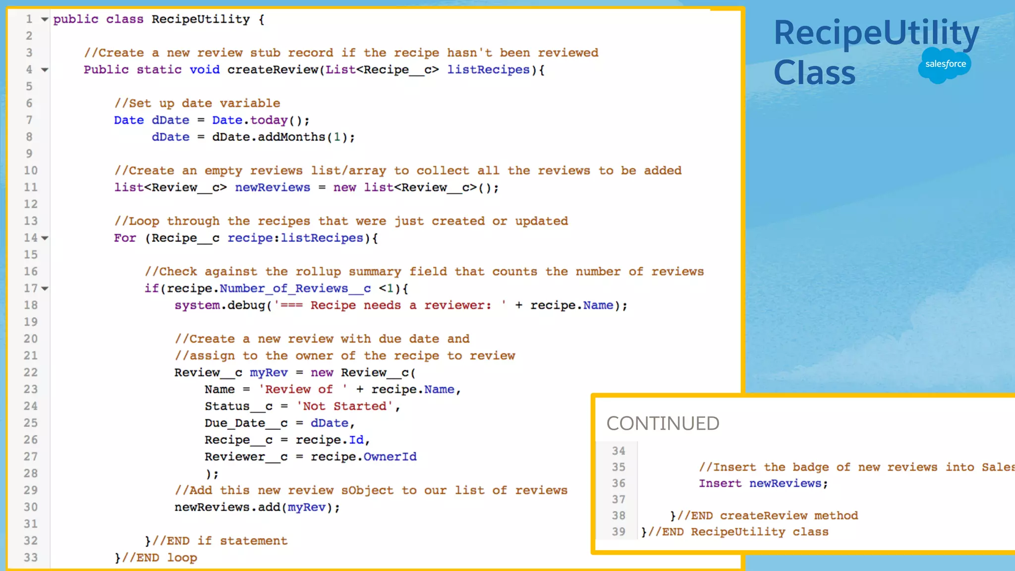 RecipeUtility
Class
CONTINUED
 
