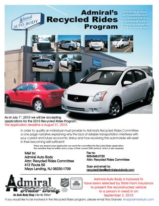 Recycled Rides Program and Admiral Auto Group Create a Miracle NJ