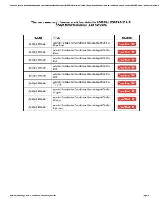 Admiral Portable Air Conditioner Manual Aap 09ck1fa
