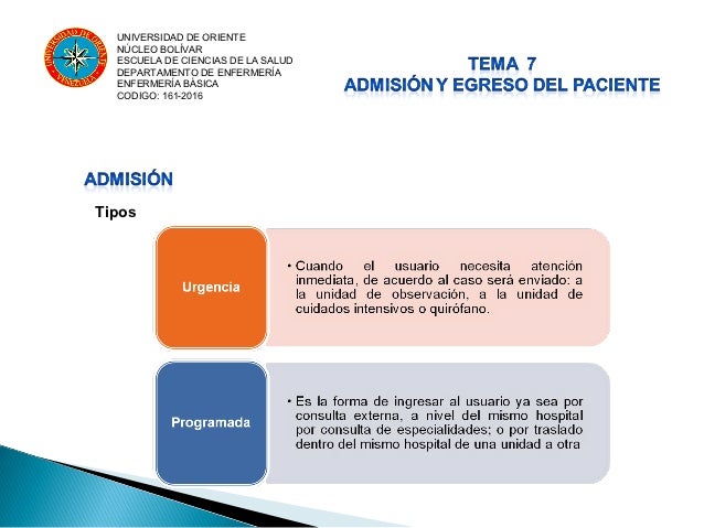 Admision y egreso del paciente. Unidad III
