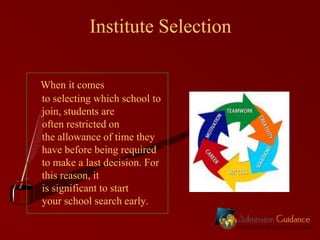 Institute Selection
When it comes
to selecting which school to
join, students are
often restricted on
the allowance of time they
have before being required
to make a last decision. For
this reason, it
is significant to start
your school search early.

 