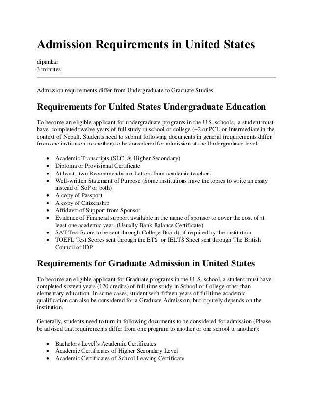 Admission Requirements In Uunited States Admission Requirements In Uunited States