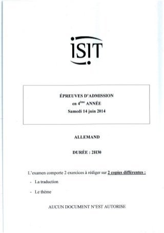 ISIT - Préparer les épreuves d'admission avec les annales 2014 : Allemand 4ème année