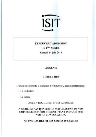 ISIT - Préparer les épreuves d'admission avec les annales 2014 : Anglais 4ème année 
