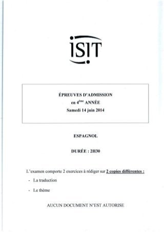 ISIT - Préparer les épreuves d'admission avec les annales 2014 : Espagnol 4ème année 