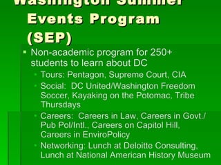 Washington Summer Events Program (SEP) 