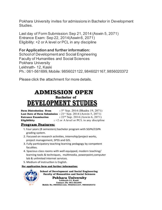 Admissions open at Pokhara university in Bachelor of Development ...