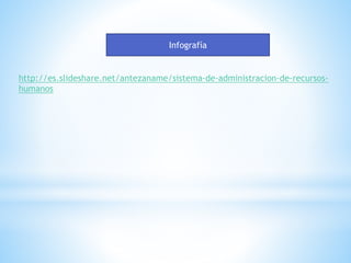 Infografía 
http://es.slideshare.net/antezaname/sistema-de-administracion-de-recursos-humanos 
 