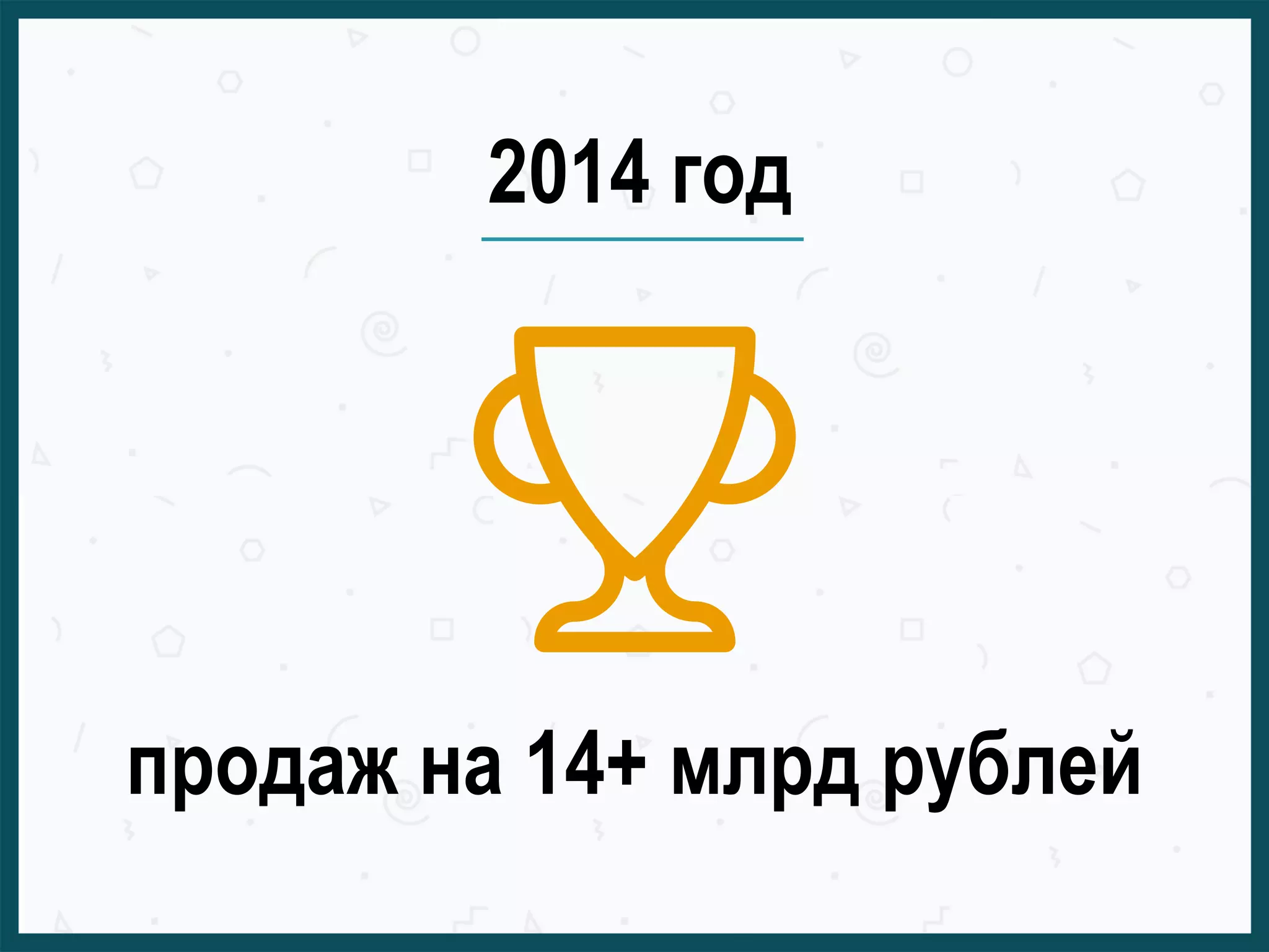 2014 год
продаж на 14+ млрд рублей
 