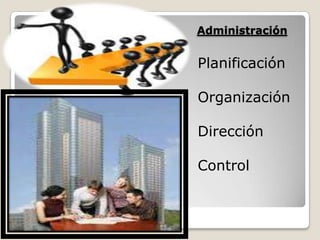 Administración


Planificación

Organización

Dirección

Control
 