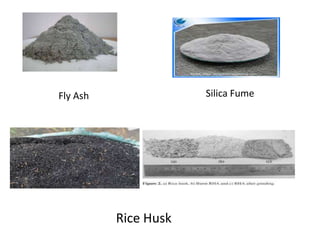 Fly Ash Silica Fume
Rice Husk
 