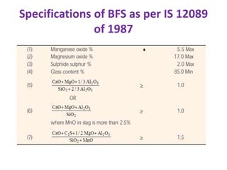 Specifications of BFS as per IS 12089
of 1987
 