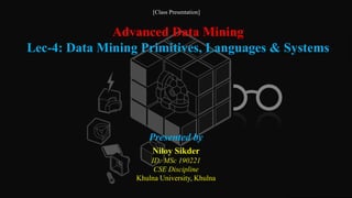 Advanced Data Mining
Lec-4: Data Mining Primitives, Languages & Systems
[Class Presentation]
Presented by
Niloy Sikder
ID: MSc 190221
CSE Discipline
Khulna University, Khulna
 