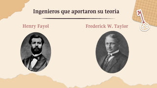 Ingenieros que aportaron su teoría
Frederick W. Taylor
Henry Fayol
 