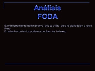 Es una herramienta administrativa  que se utiliza  para la planeación a largo  Plazo.  En estas herramientas podemos analizar  las  fortaleza  