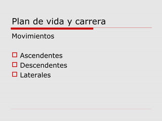 Plan de vida y carrera
Movimientos
 Ascendentes
 Descendentes
 Laterales
 